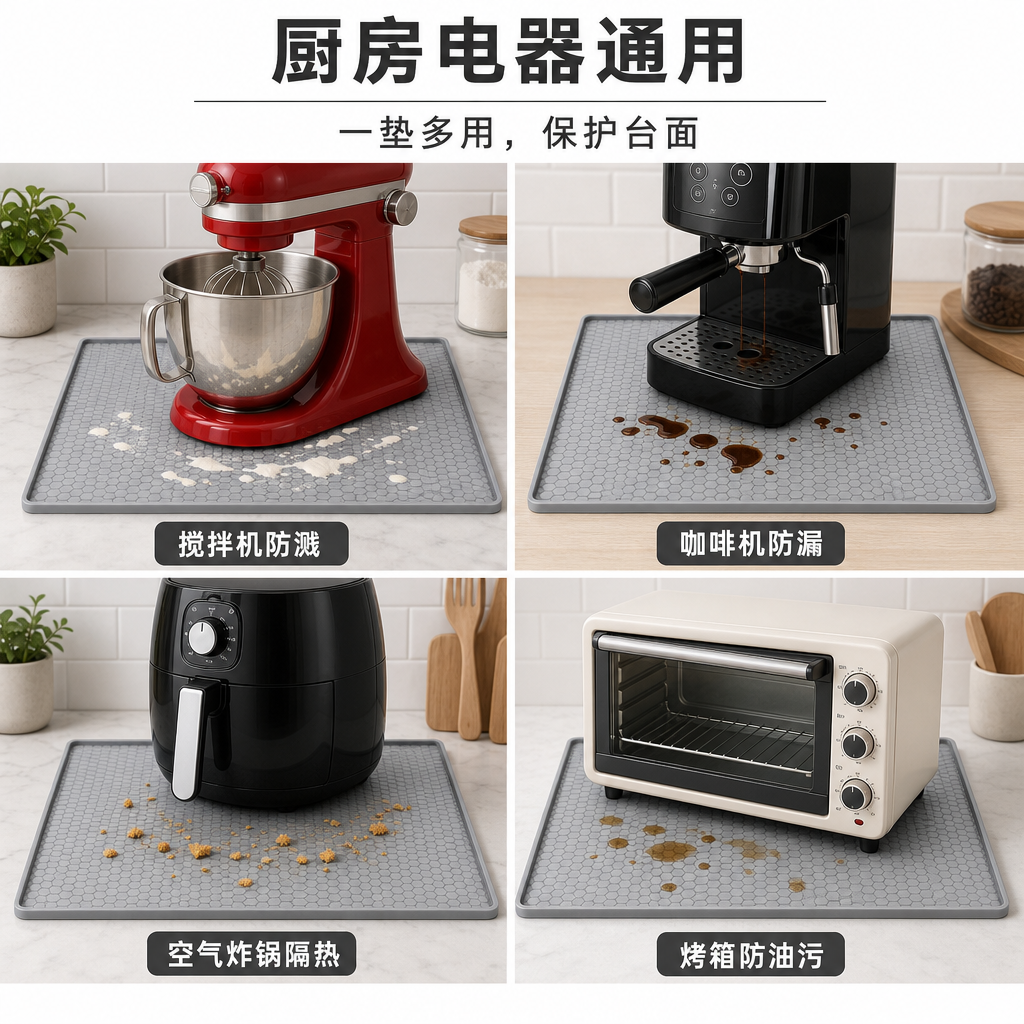 蜂窝纹食品级硅胶防溅防滑垫 — 厨房多用途保护垫