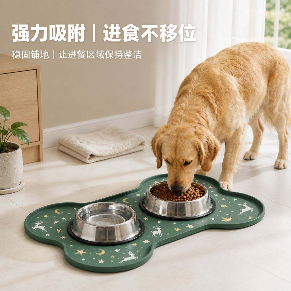 圣诞风宠物硅胶餐垫 — 宠物进食防溢垫
