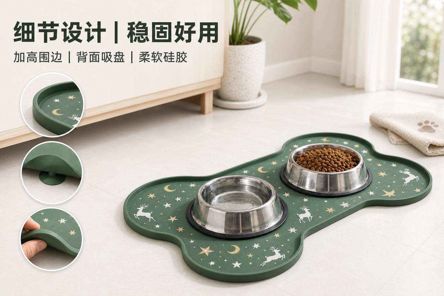 <span style="font-family:inter;"><span style="color:#2f4a52;"><strong>让进餐区更整洁、更稳定、更有节日氛围的宠物餐垫</strong></span></span> <link href="https://fonts.googleapis.com/css?family=Inter" rel="stylesheet" type="text/css" />
