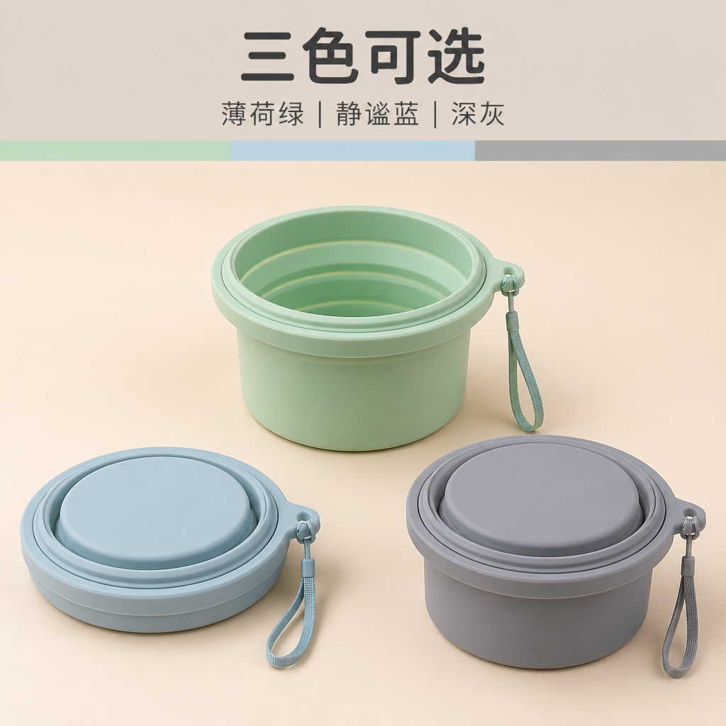 带盖可折叠硅胶狗碗 — 便携宠物喂食碗