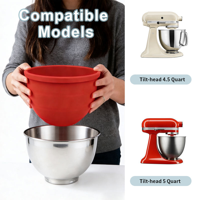 适用于倾斜头 5 夸脱 KitchenAid 搅拌机的硅胶碗内衬 KitchenAid 立式搅拌机带盖内衬 硅胶碗内衬