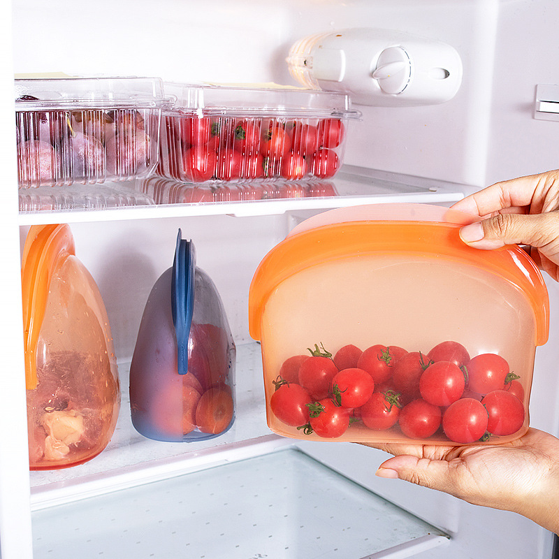 批发不含 BPA 环保厨房保鲜防漏可重复使用储物容器硅胶食品收纳袋