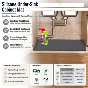 定制防水厨房水槽垫带排水孔防滑厨房橱柜保护垫水槽硅胶垫