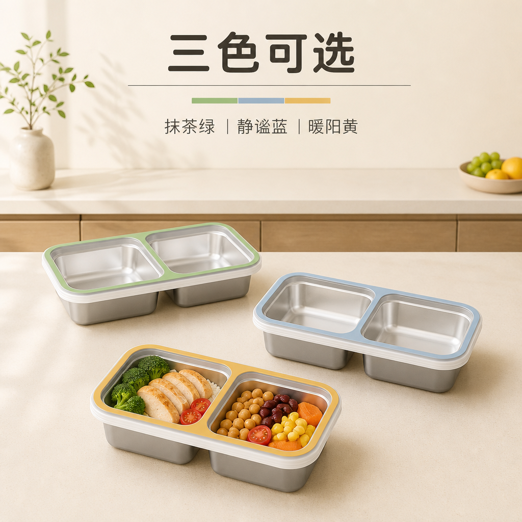 双格不锈钢分餐盒 — 便携密封餐盒