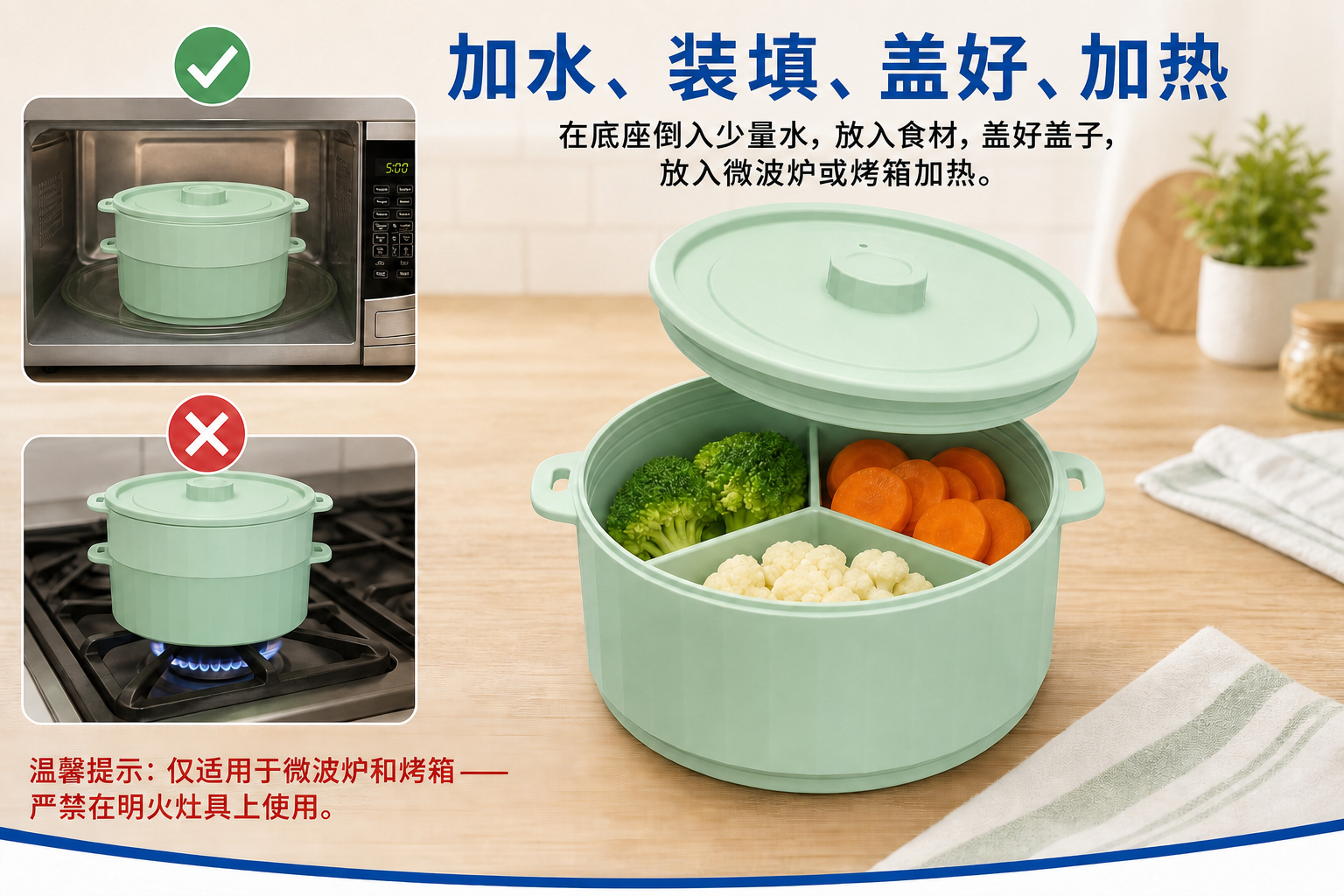 <span style="font-family:inter;"><span style="color:#2f4a52;"><strong>通用设计，适配微波炉和烤箱烹饪</strong></span></span> <link href="https://fonts.googleapis.com/css?family=Inter" rel="stylesheet" type="text/css" />