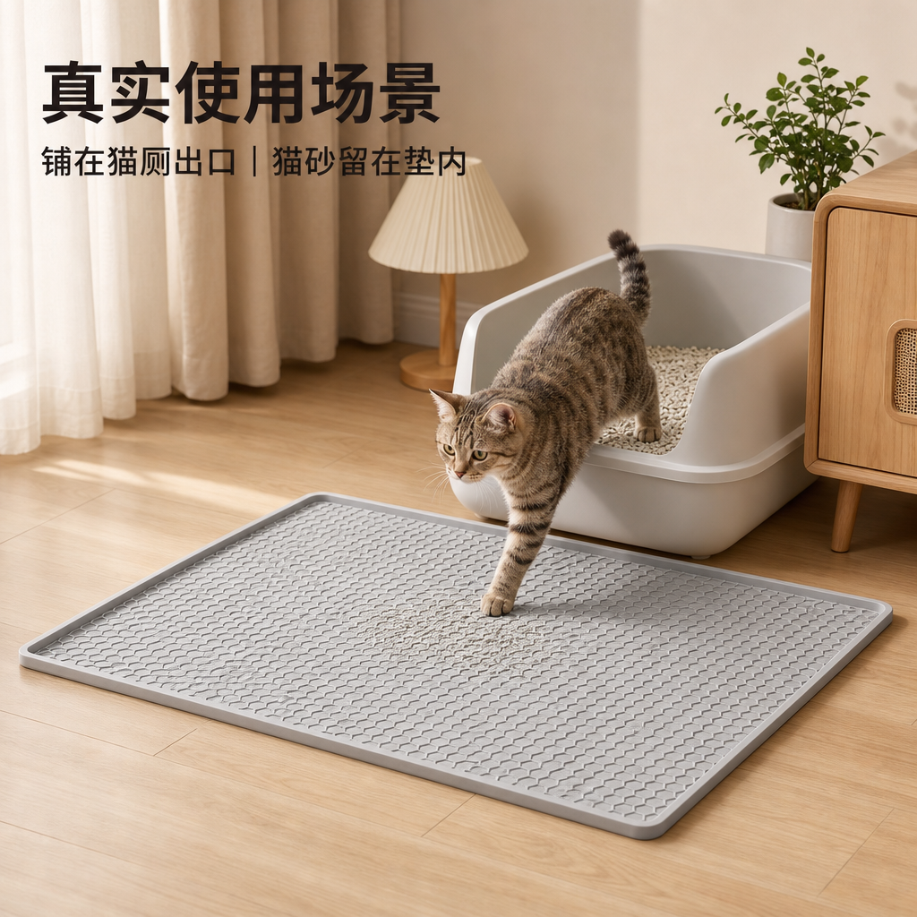 蜂窝纹硅胶猫砂垫 — 防带出猫砂硅胶猫砂盘垫
