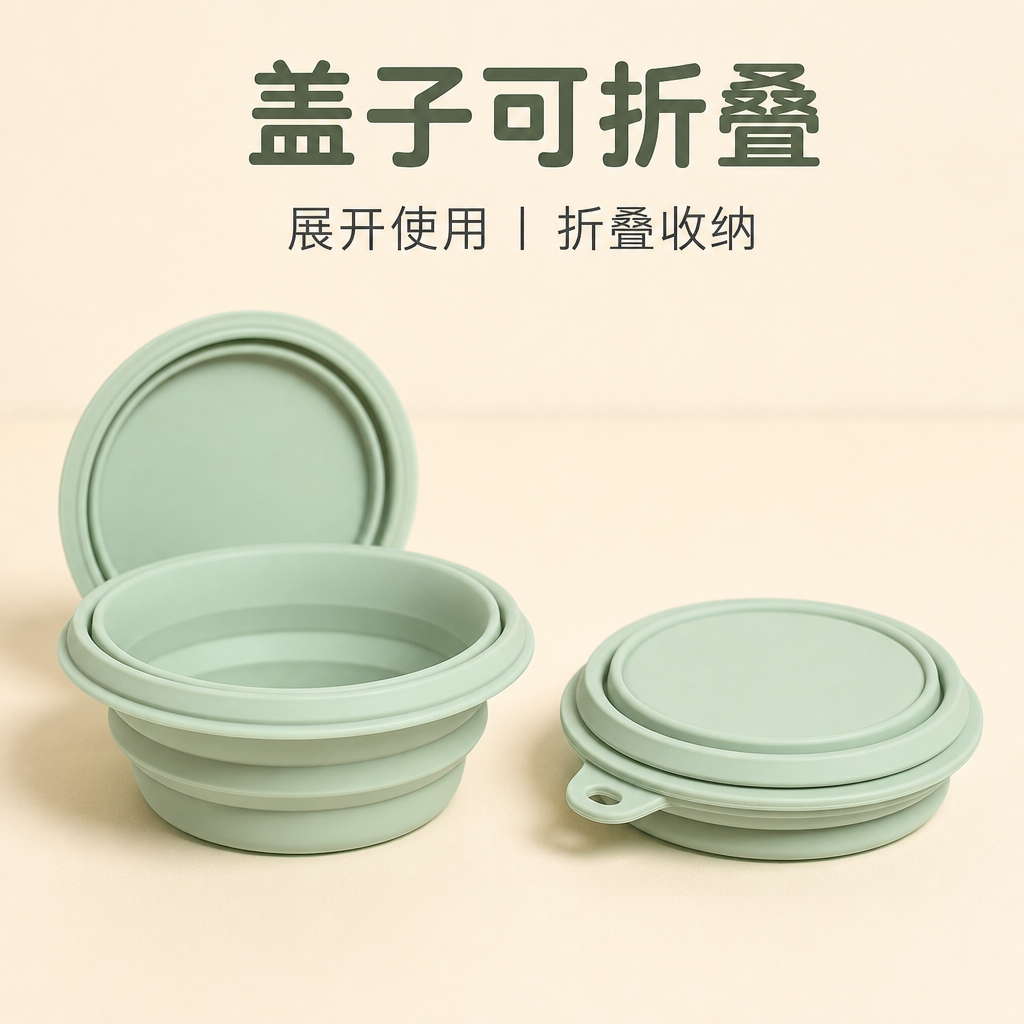 带盖可折叠硅胶狗碗 — 便携宠物喂食碗