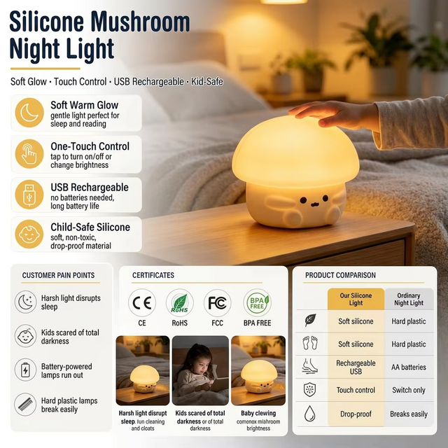 圣诞灯 LED 智能三速可爱硅胶小夜灯房间护眼睡眠氛围拍手灯