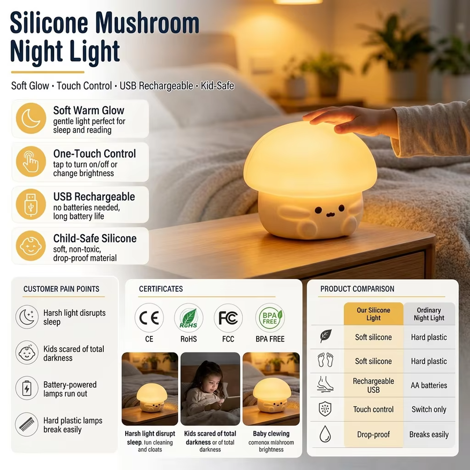 圣诞灯 LED 智能三速可爱硅胶小夜灯房间护眼睡眠氛围拍手灯