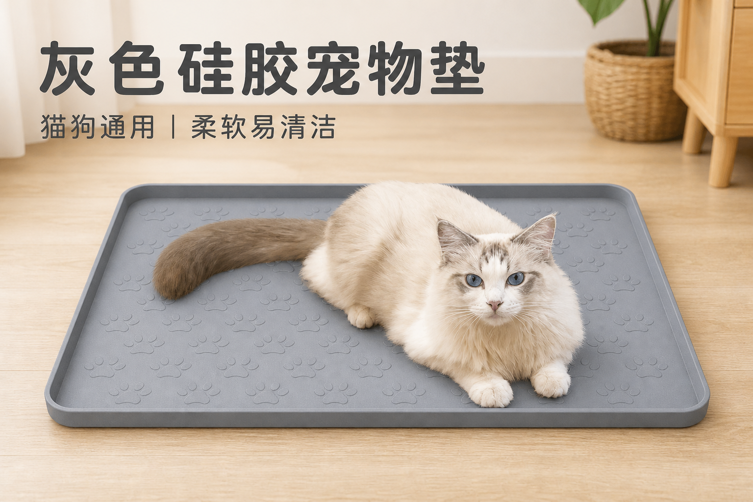 加高围边、脚印纹理、防滑底面的硅胶宠物垫设计<br /> <link href="https://fonts.googleapis.com/css?family=Inter" rel="stylesheet" type="text/css" />