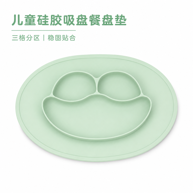 儿童三格硅胶吸盘餐盘垫 — 婴幼儿分区餐盘垫