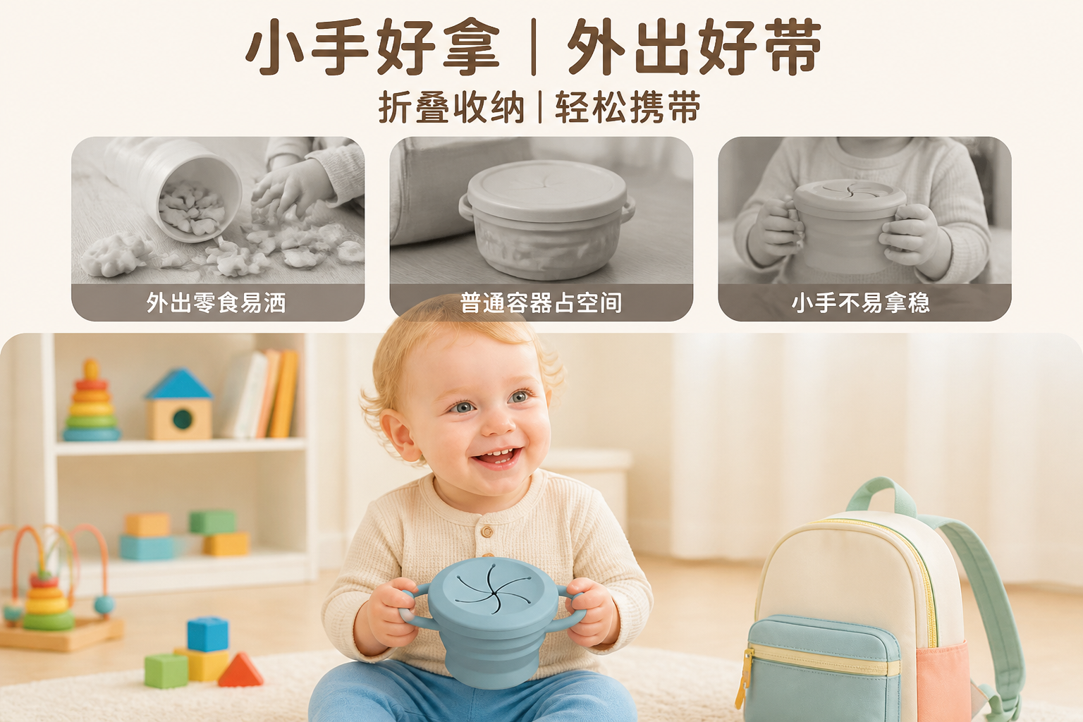 <span style="font-family:inter;"><span style="color:#2f4a52;"><strong>为零食易洒、容器占空间、小手难拿和清洁麻烦而设计</strong></span></span> <link href="https://fonts.googleapis.com/css?family=Inter" rel="stylesheet" type="text/css" />
