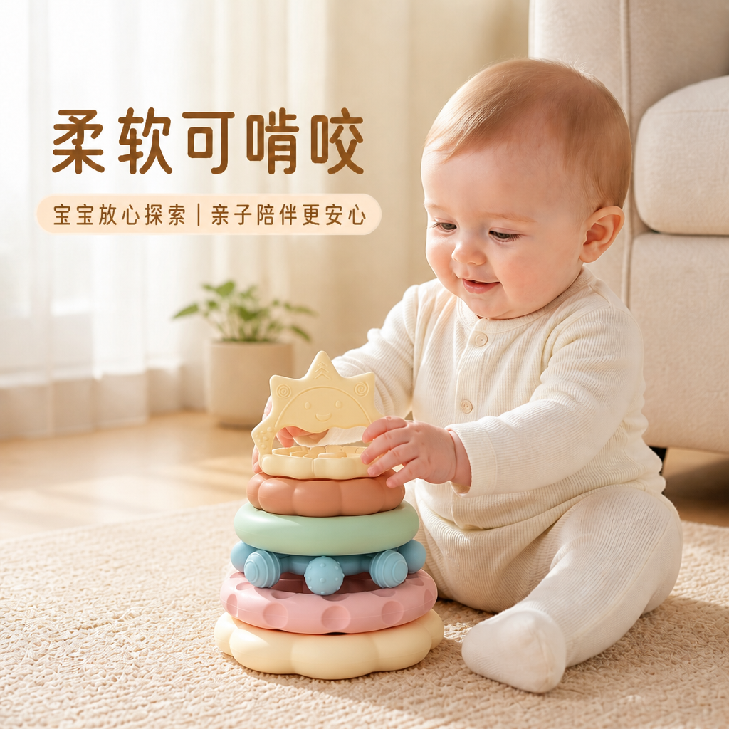 婴儿硅胶叠叠乐 — 婴幼儿感官启蒙玩具