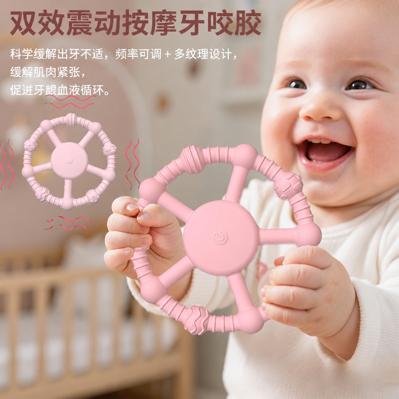 婴儿USB震动磨牙棒 — 食品级硅胶磨牙咬胶