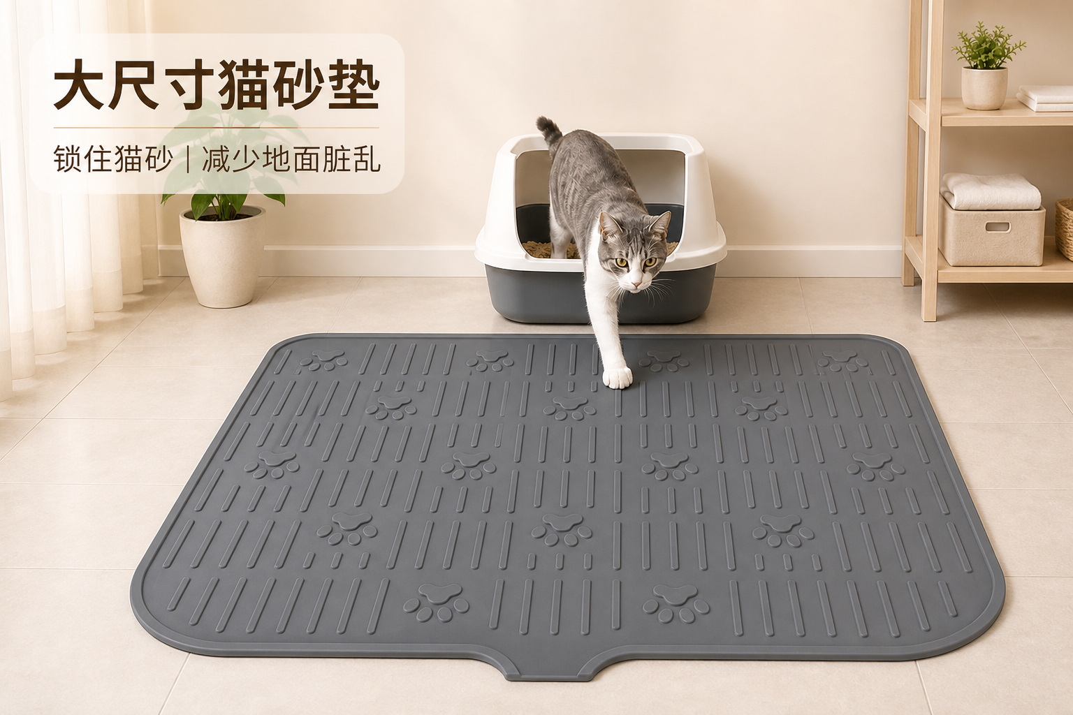<span style="font-family:inter;"><span style="color:#2f4a52;"><strong>大尺寸、导砂纹理、斜口倒砂的硅胶猫砂垫设计</strong></span></span><br /> <link href="https://fonts.googleapis.com/css?family=Inter" rel="stylesheet" type="text/css" />