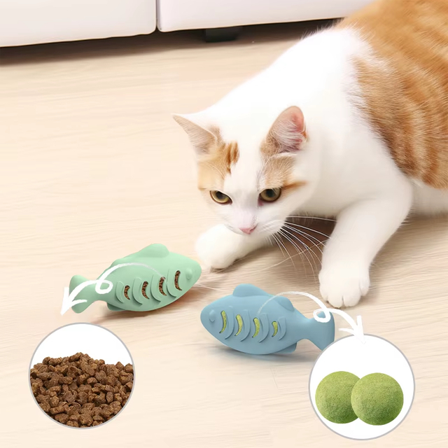 猫用互动猫薄荷玩具 - 鱼形牙齿清洁