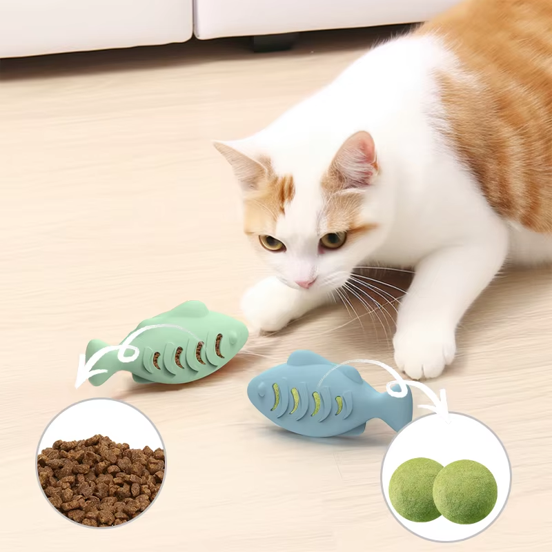 猫用互动猫薄荷玩具 - 鱼形牙齿清洁
