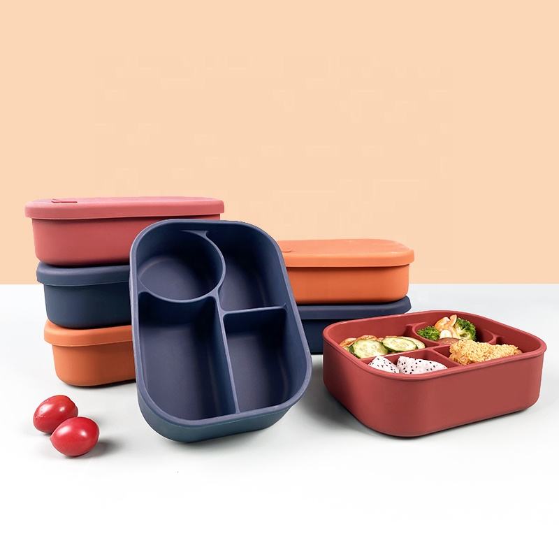 Wellfine 不含 Bpa 定制硅胶零食盒儿童食品零食收纳盒适合学校防溢出 4 隔层便当午餐盒