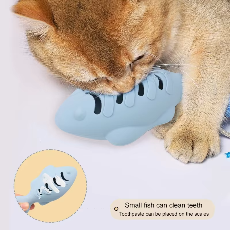 环保鱼形防咬磨牙自我愉悦硅胶宠物玩具食品级猫薄荷猫用