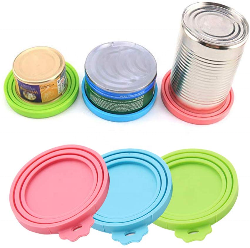 通用不含 BPA 硅胶罐盖可重复使用 3 合 1 储物容器盖硅胶猫狗宠物食品罐盖