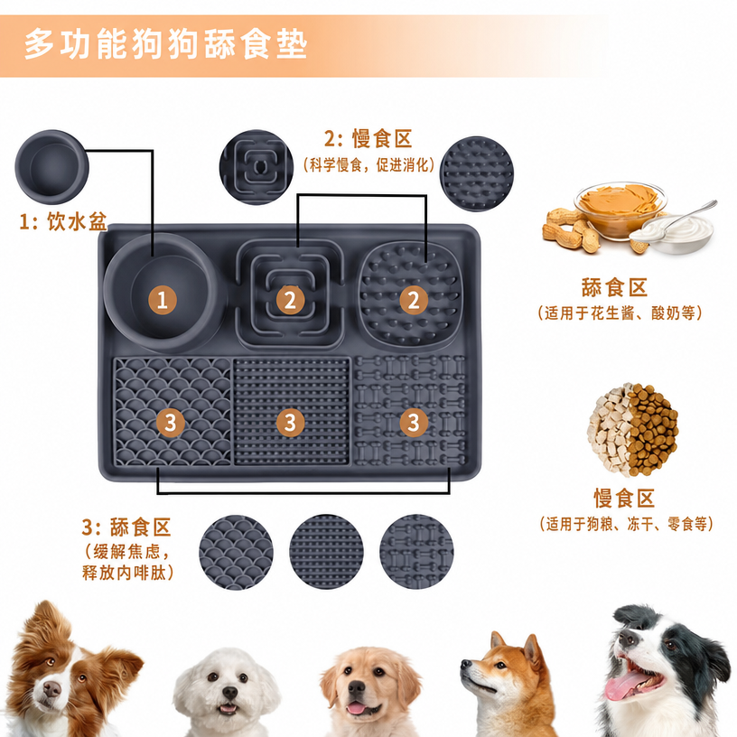 带吸盘的硅胶狗舔垫 - 缓解焦虑