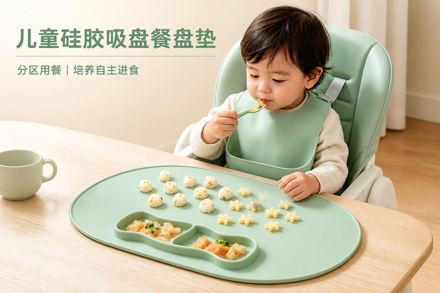 <span style="font-family:inter;"><span style="color:#2f4a52;"><strong>柔软硅胶、双格分区、底部吸附的餐盘垫设计</strong></span></span><br /> <link href="https://fonts.googleapis.com/css?family=Inter" rel="stylesheet" type="text/css" />