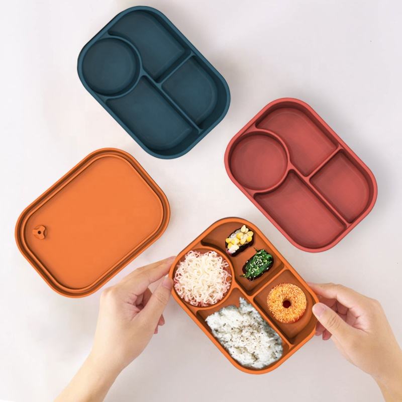 Wellfine 不含 Bpa 定制硅胶零食盒儿童食品零食收纳盒适合学校防溢出 4 隔层便当午餐盒