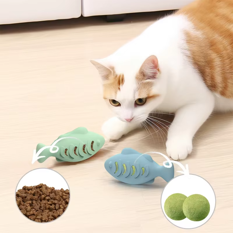 环保鱼形防咬磨牙自我愉悦硅胶宠物玩具食品级猫薄荷猫用