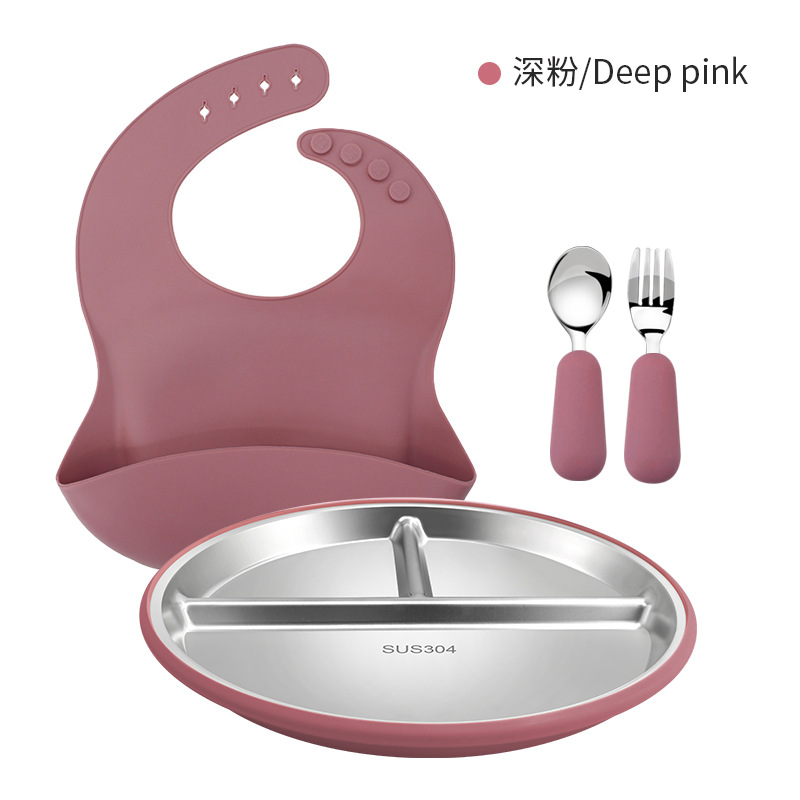 不含 BPA 9 英寸现代 304 不锈钢儿童餐盘婴儿分隔幼儿餐盘可拆卸硅胶套吸盘底座