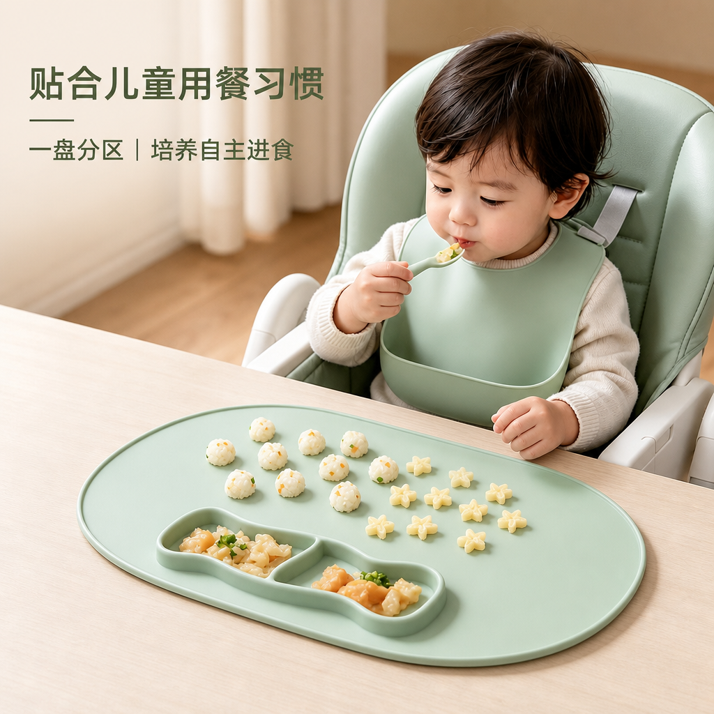 儿童硅胶吸盘餐盘垫 — 婴幼儿分区餐盘垫
