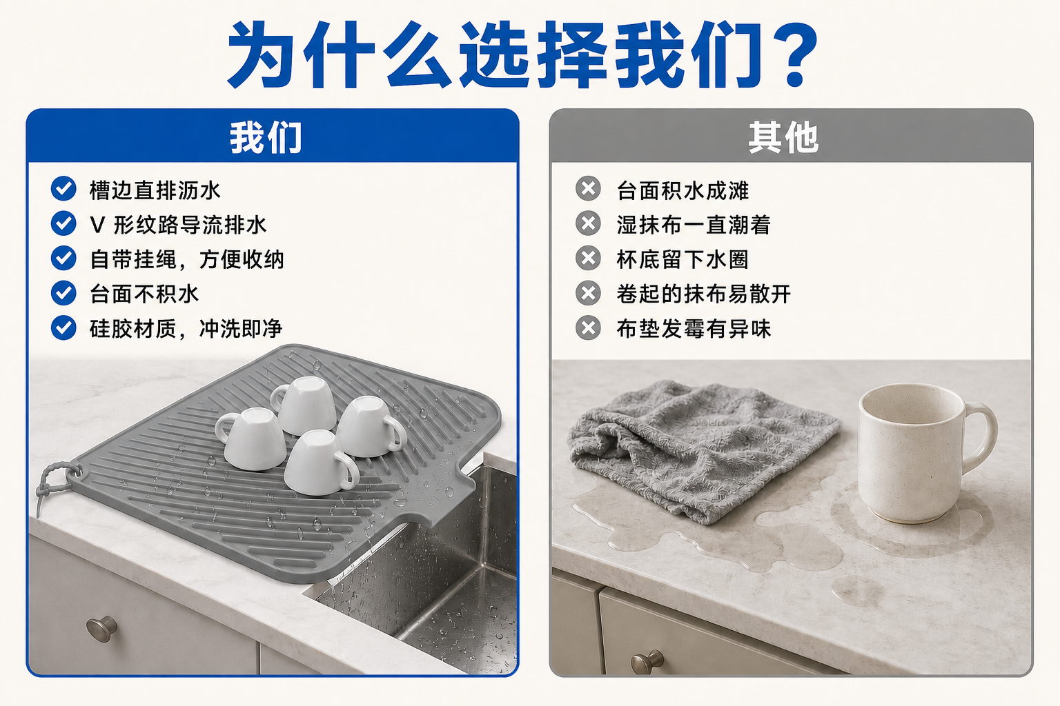 <span style="color:#2f4a52;"><span style="font-family:inter;"><strong>厨房主理人为什么选择我们的水槽沥水垫</strong></span></span> <link href="https://fonts.googleapis.com/css?family=Inter" rel="stylesheet" type="text/css" />