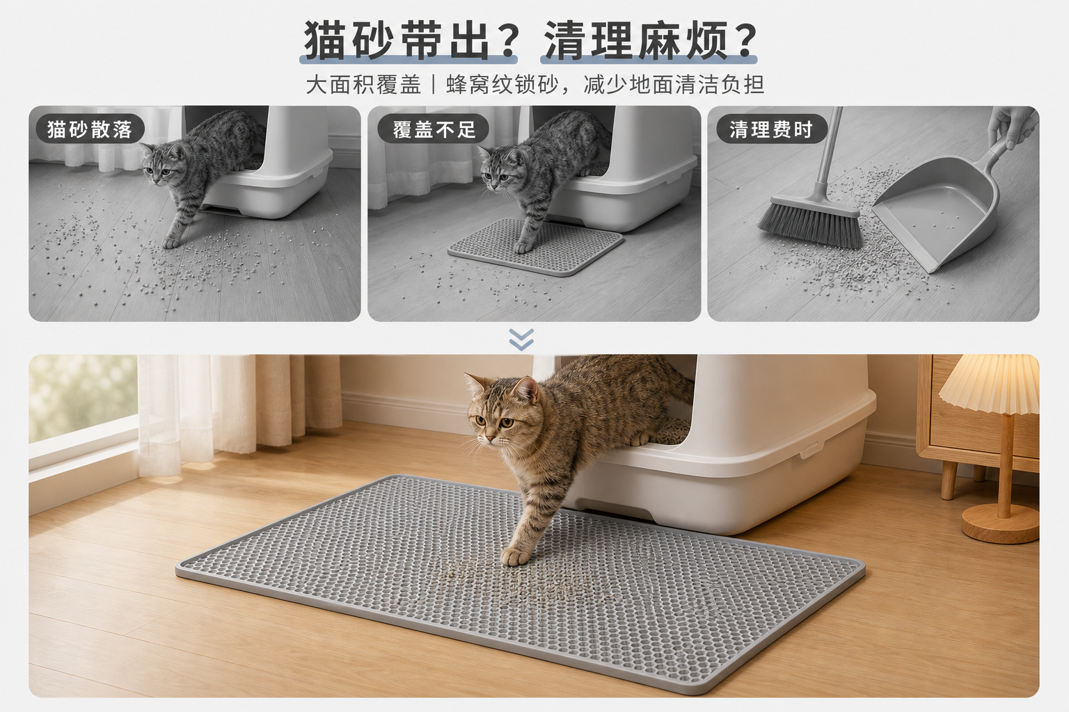 <span style="font-family:inter;"><span style="color:#2f4a52;"><strong>为猫砂带出、边缘外漏和布垫藏污而设计</strong></span></span> <link href="https://fonts.googleapis.com/css?family=Inter" rel="stylesheet" type="text/css" />