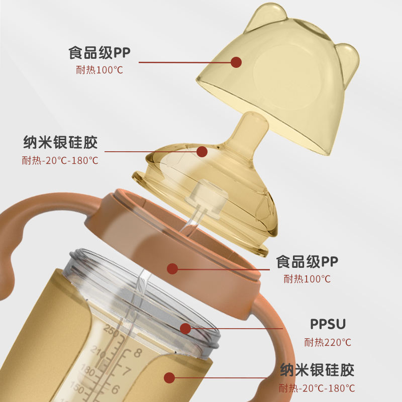 OEM 工厂定制不含 BPA 硅胶婴儿奶瓶套装 150 毫升容量带印刷图案适合 0-12 个月