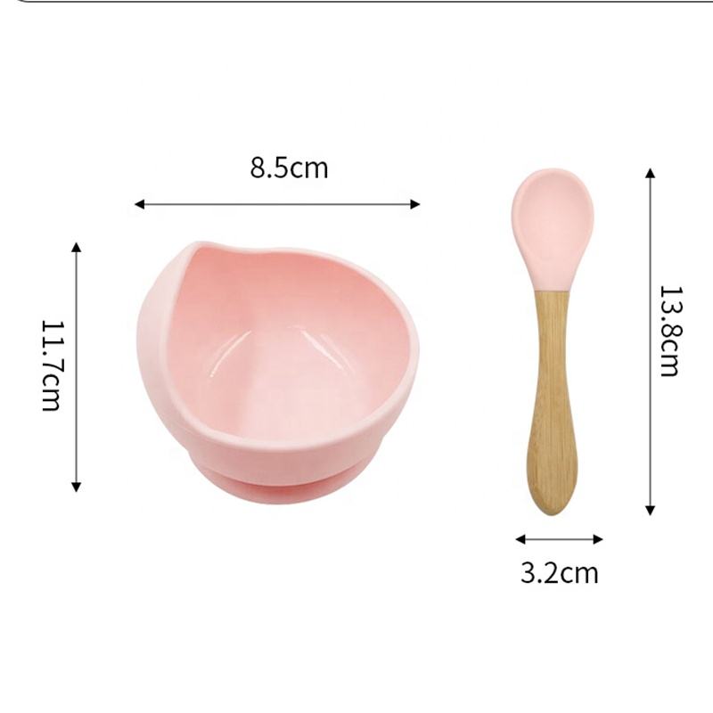 竹吸盘婴儿喂食碗套装底座硅胶婴儿碗适合幼儿