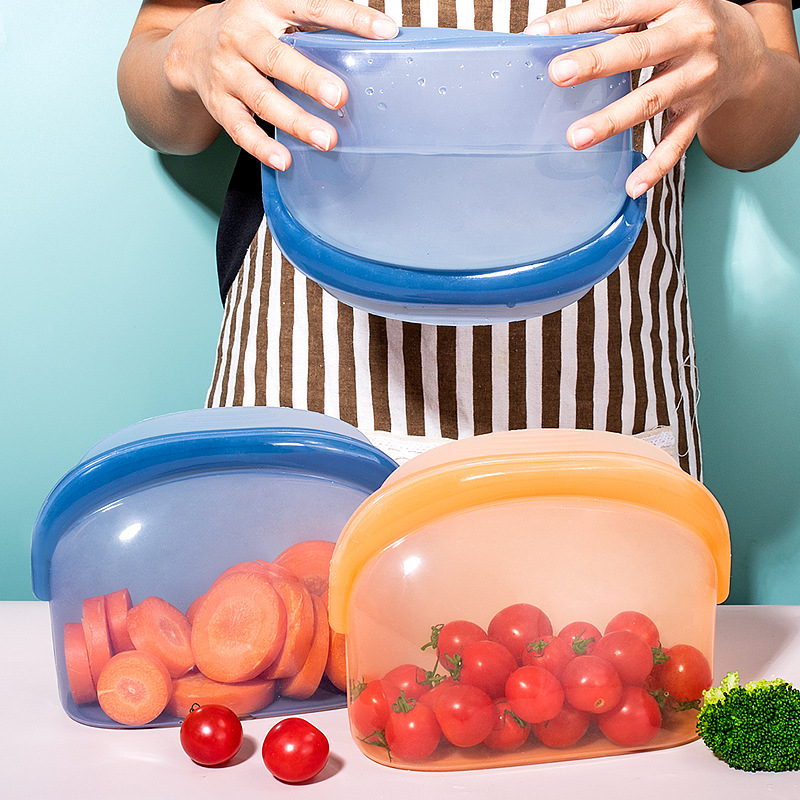 批发不含 BPA 环保厨房保鲜防漏可重复使用储物容器硅胶食品收纳袋