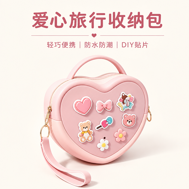 爱心硅胶旅行收纳包 — 儿童便携多功能小包