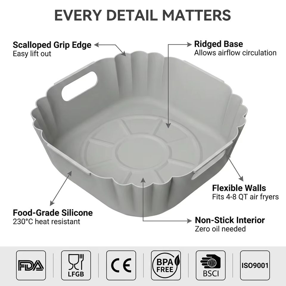 批发不含 BPA 空气炸锅硅胶锅可重复使用圆形硅胶篮耐热易清洁空气炸锅硅胶内衬
