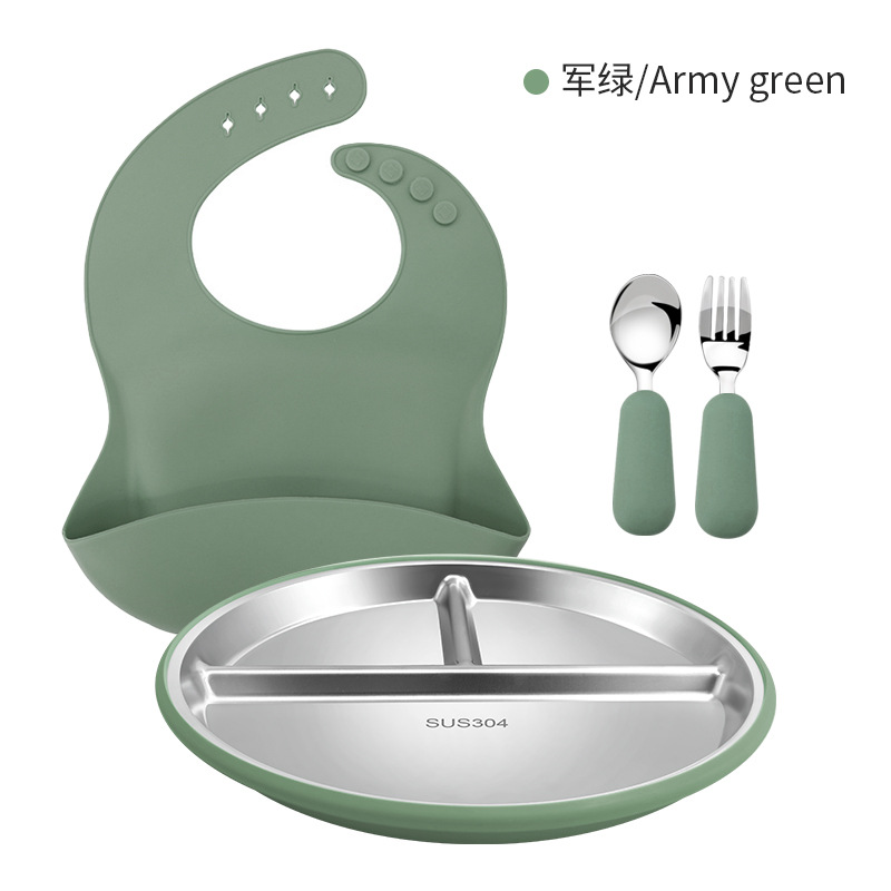 不含 BPA 9 英寸现代 304 不锈钢儿童餐盘婴儿分隔幼儿餐盘可拆卸硅胶套吸盘底座