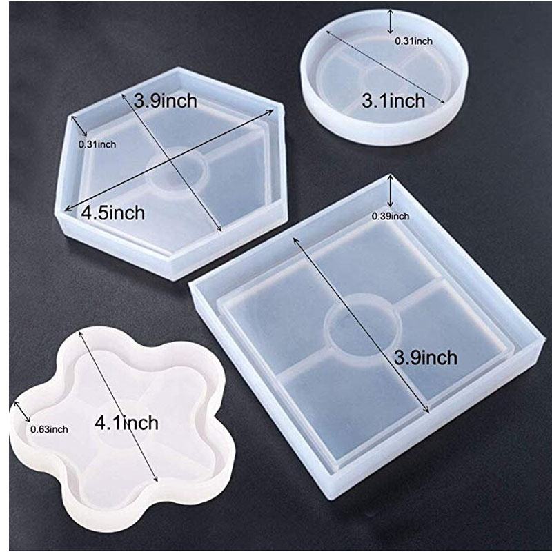 树脂环氧树脂浇注模具硅胶模具 4 件形状带花朵和珠子 DIY 工艺制作