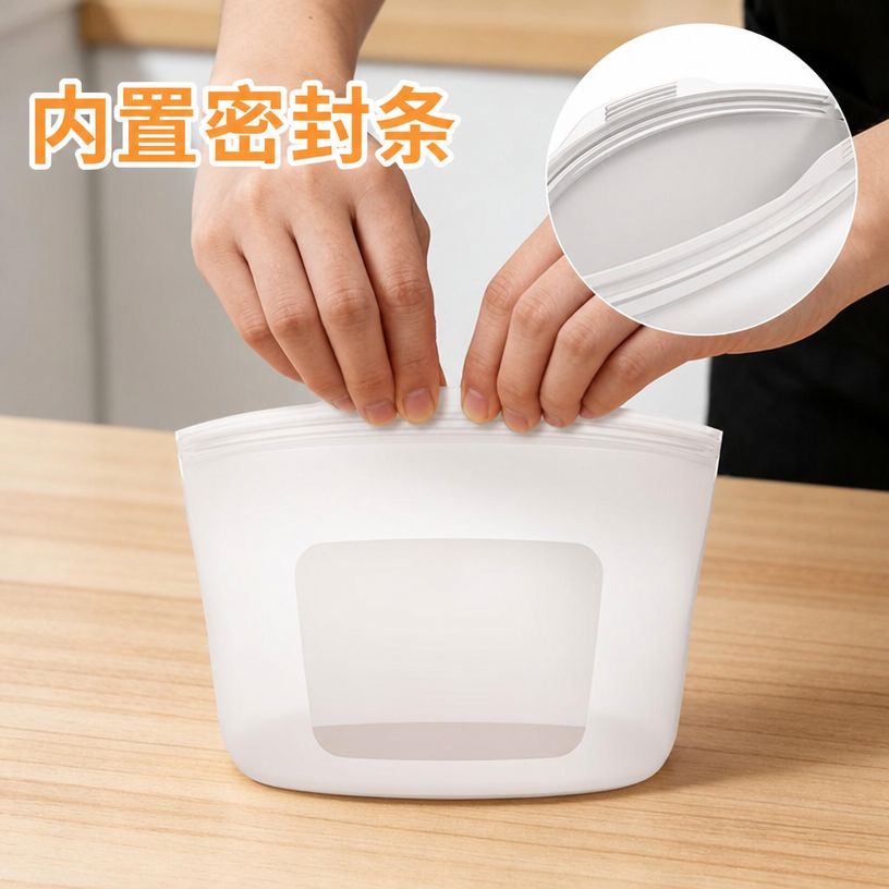 可重复使用的硅胶食物收纳袋 — 防漏不含双酚A