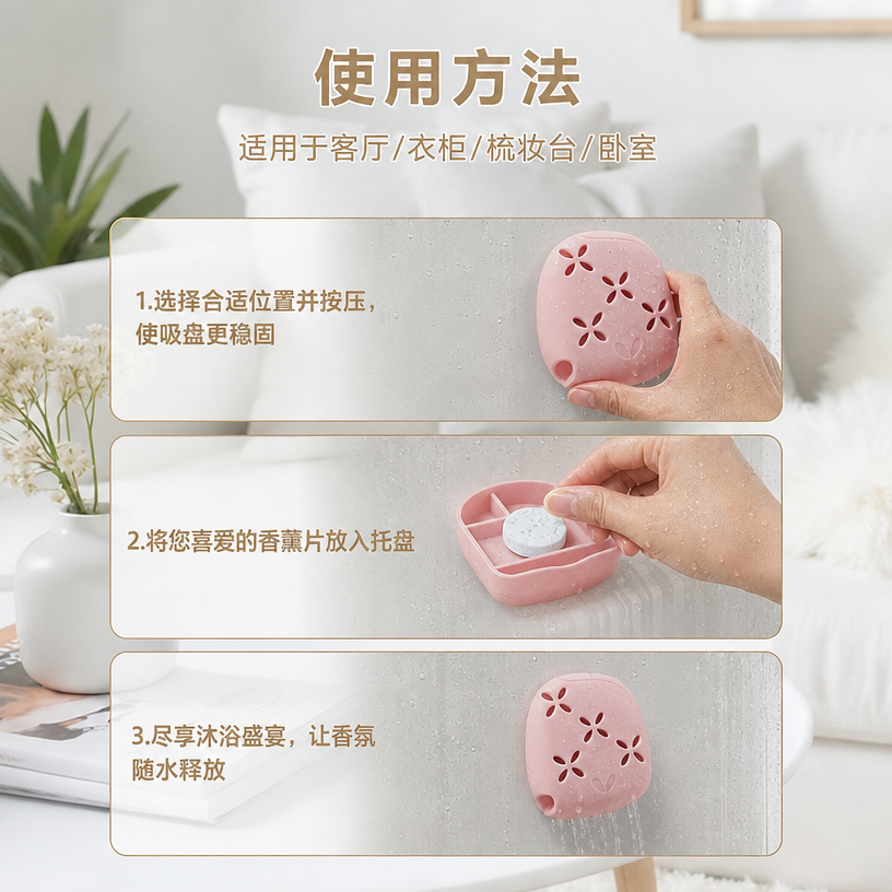 带吸盘的硅胶淋浴香氛片支架 — 卫浴收纳架