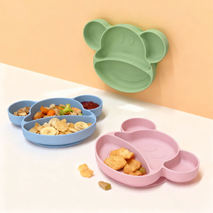现代设计硅胶熊婴儿盘食品级硅胶材料易于清洁儿童餐饮餐具套装婴儿喂养