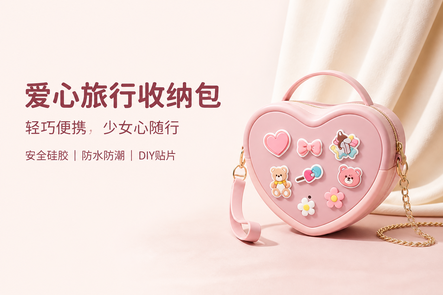<span style="font-family:inter;"><span style="color:#2f4a52;"><strong>爱心造型、柔软硅胶、手提肩带与 DIY 贴片的旅行收纳包设计</strong></span></span><br /> <link href="https://fonts.googleapis.com/css?family=Inter" rel="stylesheet" type="text/css" />