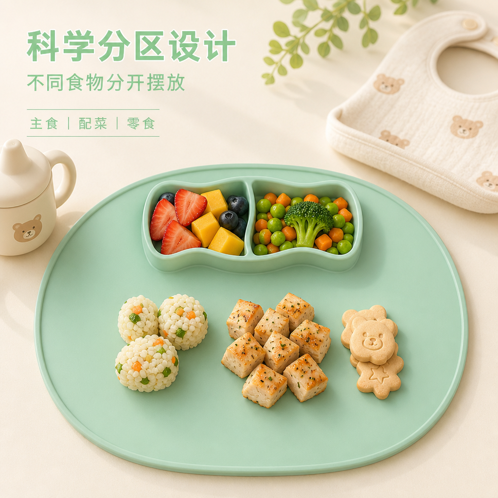 儿童硅胶吸盘餐盘垫 — 婴幼儿分区餐盘垫