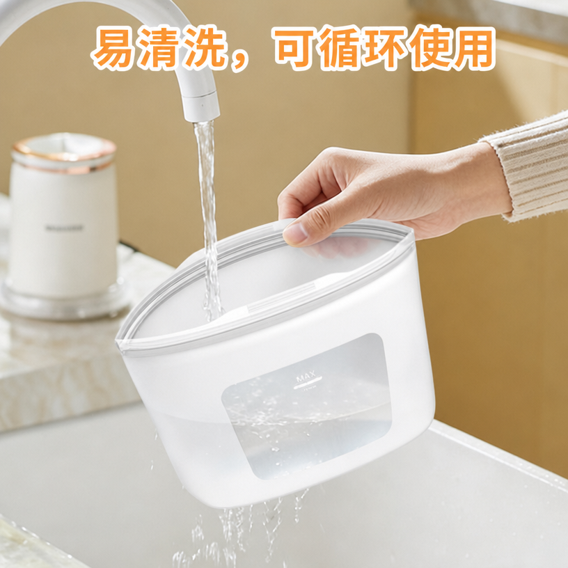 可重复使用的硅胶食物收纳袋 — 防漏不含双酚A