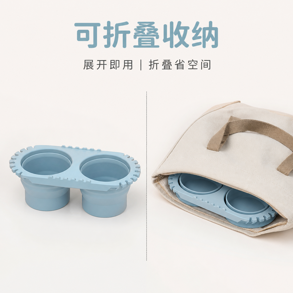 可折叠双格硅胶洗笔桶 — 绘画工具清洗收纳杯