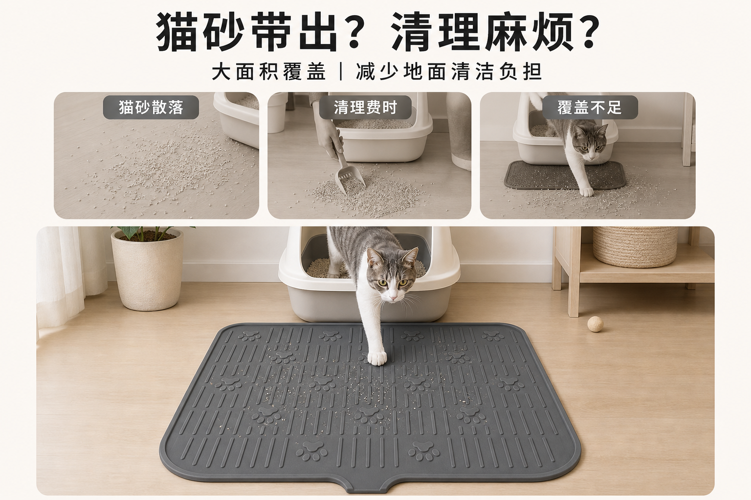 <span style="font-family:inter;"><span style="color:#2f4a52;"><strong>为猫砂带出、地面散落和清理麻烦而设计</strong></span></span> <link href="https://fonts.googleapis.com/css?family=Inter" rel="stylesheet" type="text/css" />
