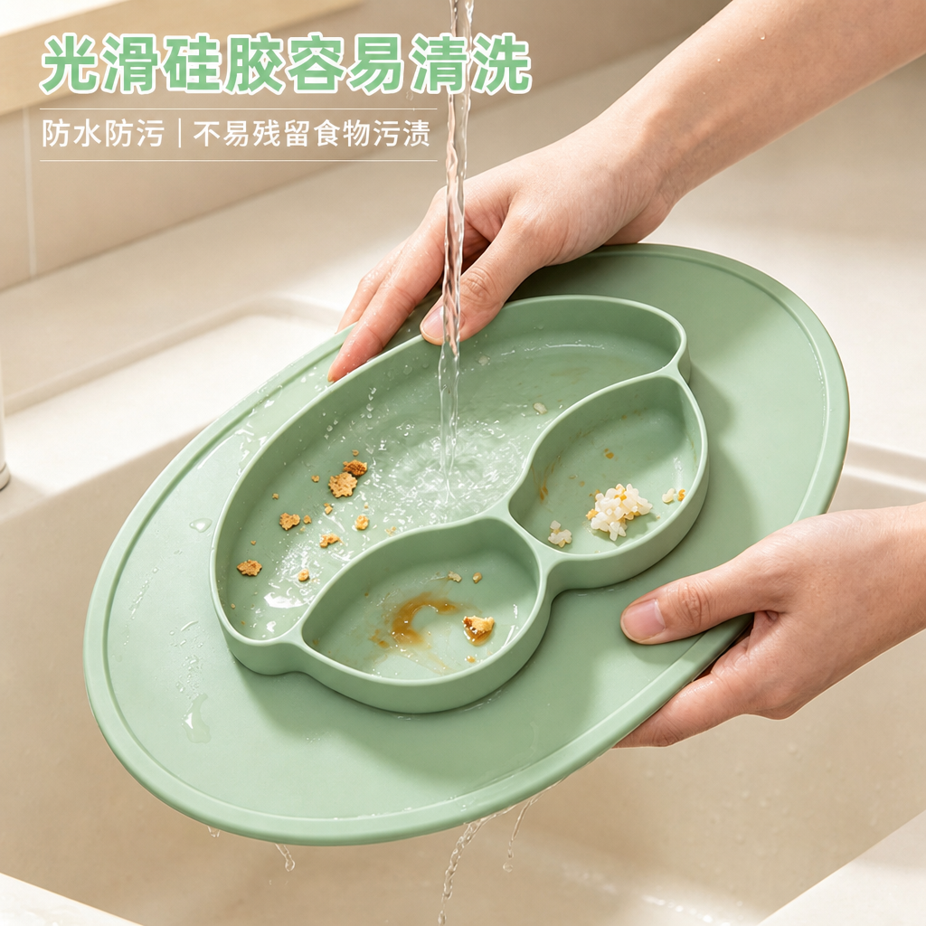 儿童三格硅胶吸盘餐盘垫 — 婴幼儿分区餐盘垫