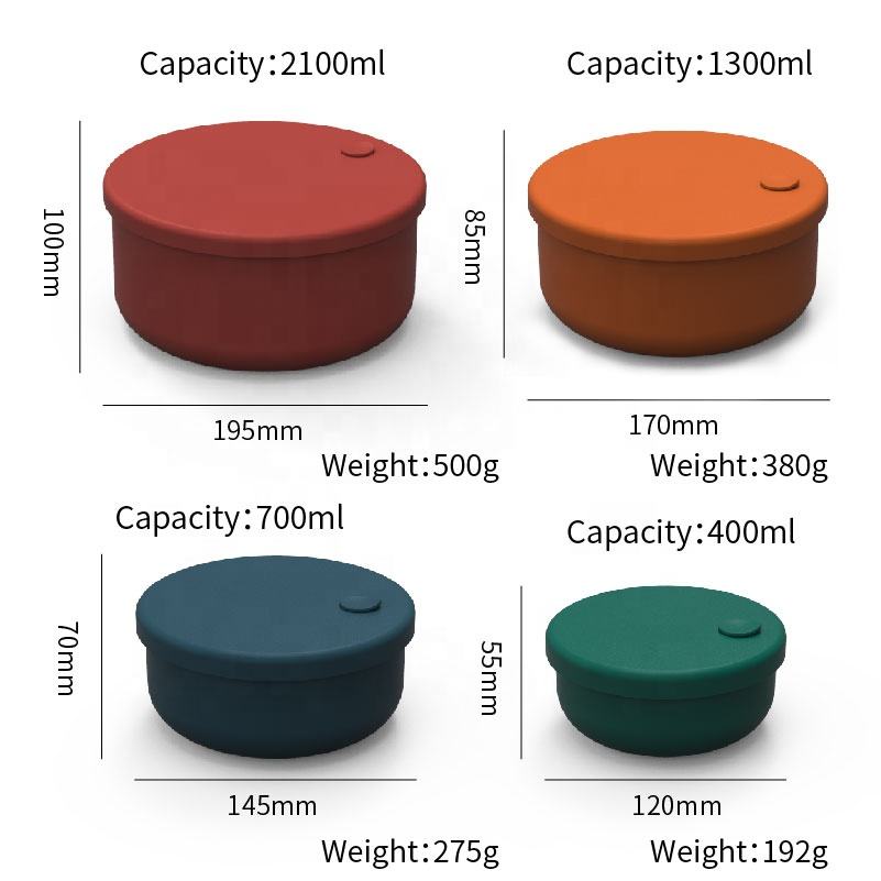Wellfine 新设计可重复使用圆形儿童午餐容器耐用防漏硅胶便当盒带盖