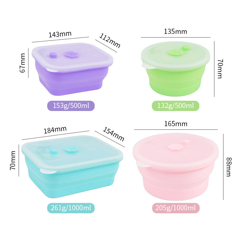 食品级方形可折叠硅胶饭盒耐用食物储存容器易于清洁午餐盒